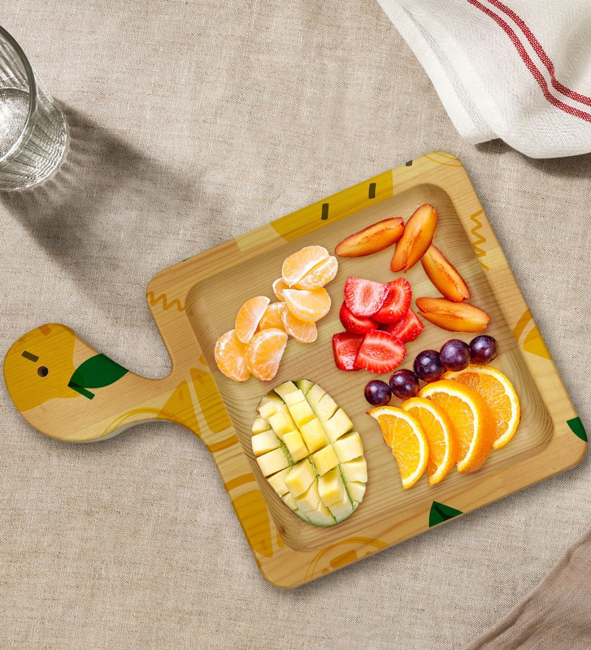 BK Gift Limon Tasarımlı Kare Şeklinde Doğal Ahşap Servis ve Sunum Tabağı Model 1