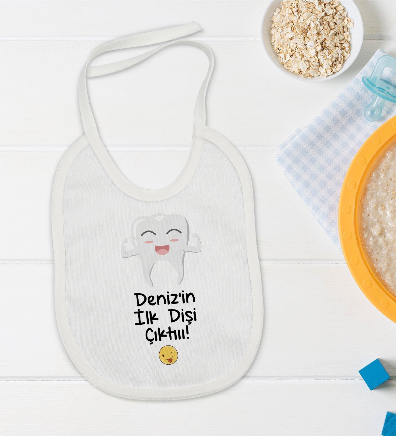 BK Kids Kişiye Özel İlk Diş Tasarımlı Bebek Mama Önlüğü - Model 1