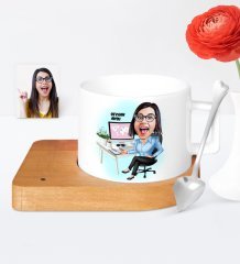 Kişiye Özel Genel Müdür Karikatür Ahşap Altlıklı Seramik Fincan - 1