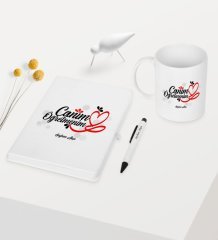 Kişiye Özel Canım Öğretmenim Temalı Beyaz Defter Kalem Kupa Seti - 1
