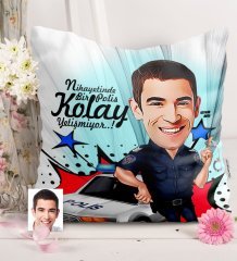 Kişiye Özel Bay Polis Karikatürlü Saten Yastık - 5