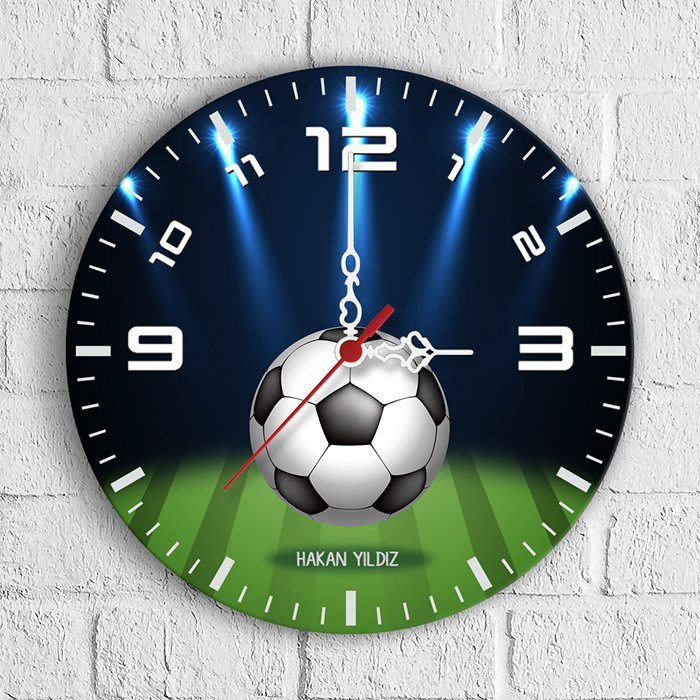 Kişiye Özel Futbol Sahası Tasarımlı Ahşap Duvar Saati (30 cm.)