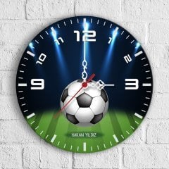 Kişiye Özel Futbol Sahası Tasarımlı Ahşap Duvar Saati (30 cm.)