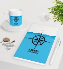 Kişiye Özel Kaptan Beyaz Defter Kalem Türk Kahvesi Fincanı Seti-10