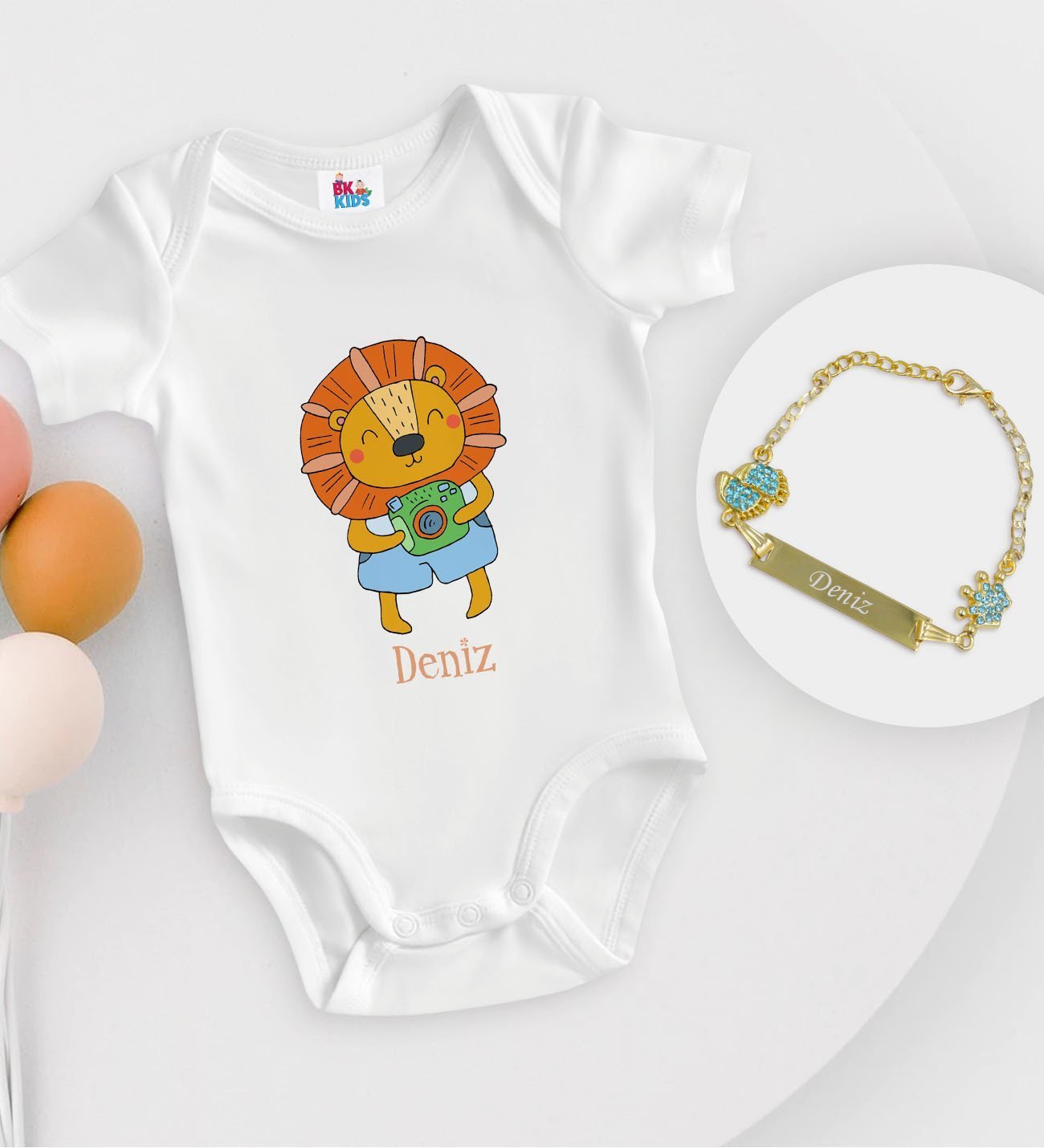 BK Kids Kişiye Özel İsimli Beyaz Bebek Body Zıbın ve Erkek Bebek Künyesi Hediye Seti-23