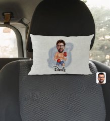 Kişiye Özel İsimli Erkek Boksör Karikatürlü Dikdörtgen Araç Koltuk Yastığı-1