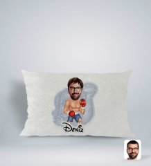 Kişiye Özel İsimli Erkek Boksör Karikatürlü Dikdörtgen Araç Koltuk Yastığı-1