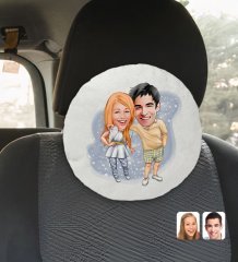 Kişiye Özel Sevgililer Karikatürlü Yuvarlak Dekoratif Kırlent Yastık-98