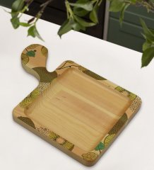 BK Gift Kivi Tasarımlı Kare Şeklinde Doğal Ahşap Servis ve Sunum Tabağı Model 1