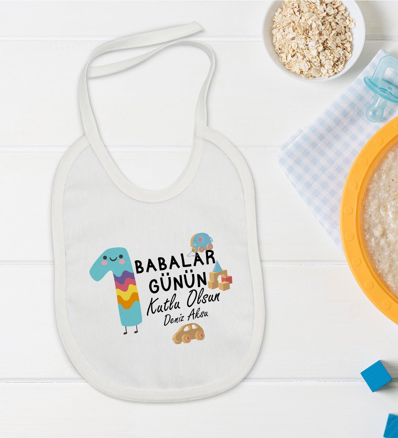 BK Kids Kişiye Özel İlk Babalar Günü Tasarımlı Bebek Mama Önlüğü - Model 4