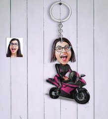 Kişiye Özel Bayan Motorcu Karikatür Anahtarlık