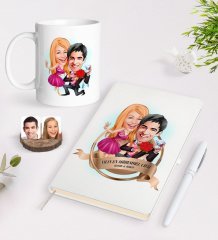 Kişiye Özel Yılın En Mükemmel Çifti Karikatürlü Beyaz Defter Kalem ve Kupa Seti-9