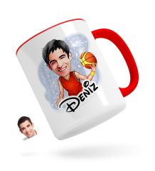 Kişiye Özel Erkek Basketbolcu Karikatürlü Kırmızı Kupa Bardak-1