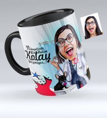 Kişiye Özel Bayan Veteriner Hekim Karikatürlü Siyah Kupa Bardak - 1