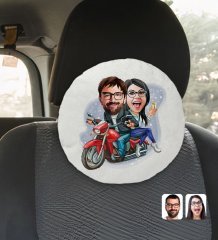 Kişiye Özel Sevgililer Karikatürlü Yuvarlak Dekoratif Kırlent Yastık-97
