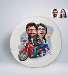 Kişiye Özel Sevgililer Karikatürlü Yuvarlak Dekoratif Kırlent Yastık-97