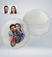 Kişiye Özel Sevgililer Karikatürlü Yuvarlak Dekoratif Kırlent Yastık-97