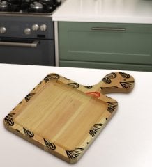 BK Gift Kalpler Tasarımlı Kare Şeklinde Doğal Ahşap Servis ve Sunum Tabağı Model 1