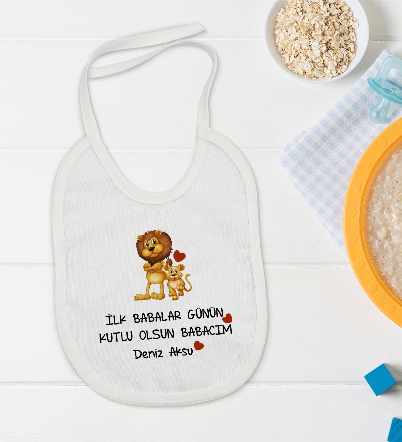 BK Kids Kişiye Özel İlk Babalar Günü Tasarımlı Bebek Mama Önlüğü - Model 3
