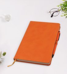 Kişiye Özel Kadın Avukat Karikatürlü Turuncu Termo Deri Defter Kalem Seti Model 1
