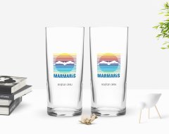 Kişiye Özel Renkli Baskılı Marmaris Tasarımlı Turistik İkili Rakı Bardağı Seti-1
