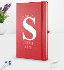 Kişiye Özel İsimli Kırmızı Termo Deri Defter 16x24cm Model 34