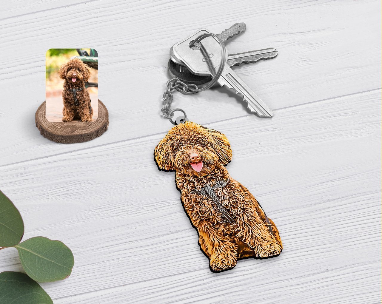 Kişiye Özel Tam Boy Köpek Karikatürlü Ahşap Anahtarlık-1