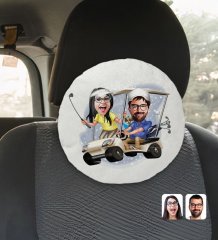 Kişiye Özel Sevgililer Karikatürlü Yuvarlak Dekoratif Kırlent Yastık-96