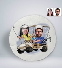 Kişiye Özel Sevgililer Karikatürlü Yuvarlak Dekoratif Kırlent Yastık-96