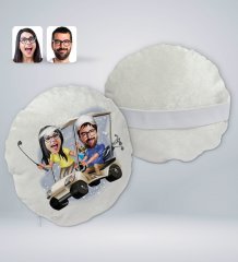 Kişiye Özel Sevgililer Karikatürlü Yuvarlak Dekoratif Kırlent Yastık-96
