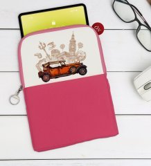 BK Gift Klasik Araç Tasarımlı Taşınabilir Koruyucu Tablet Kılıfı & Organizer Çanta - Pembe-2