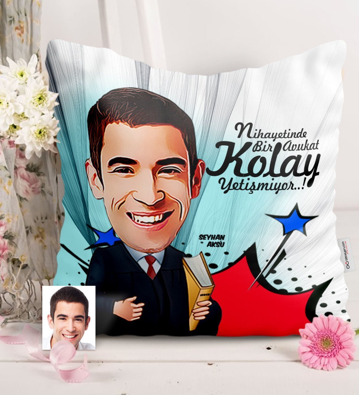 Kişiye Özel Bay Avukat Karikatürlü Saten Yastık - 1