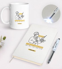 Kişiye Özel Diş Hekimi Tasarımlı Defter Kupa ve Dokunmatik Işıklı Kalem Seti-4