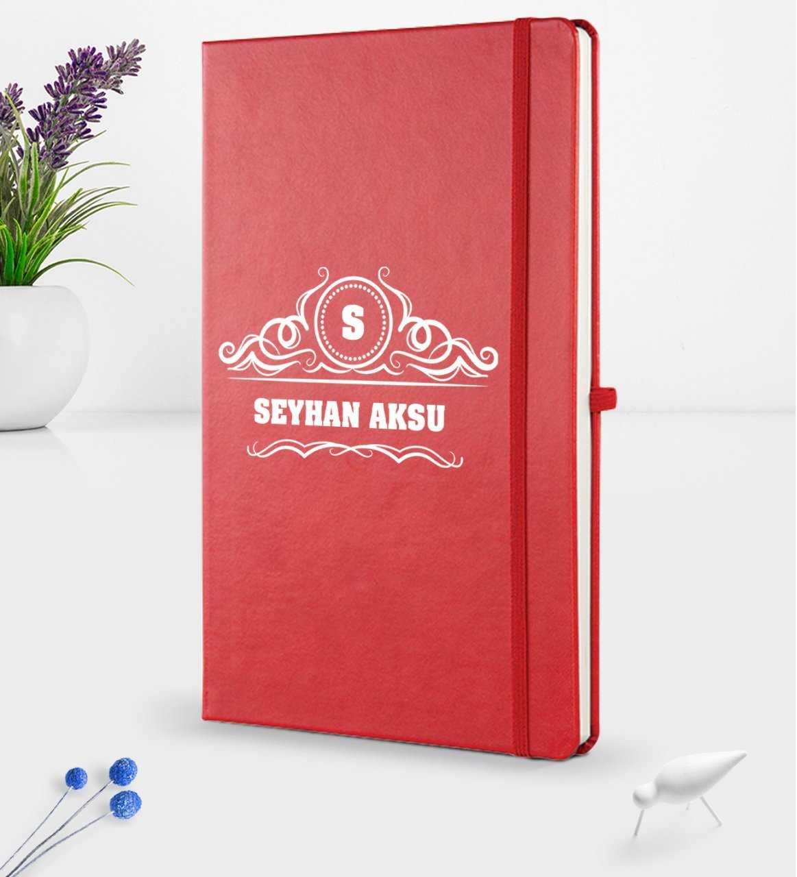 Kişiye Özel İsimli Kırmızı Termo Deri Defter 16x24cm Model 33