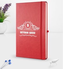 Kişiye Özel İsimli Kırmızı Termo Deri Defter 16x24cm Model 33