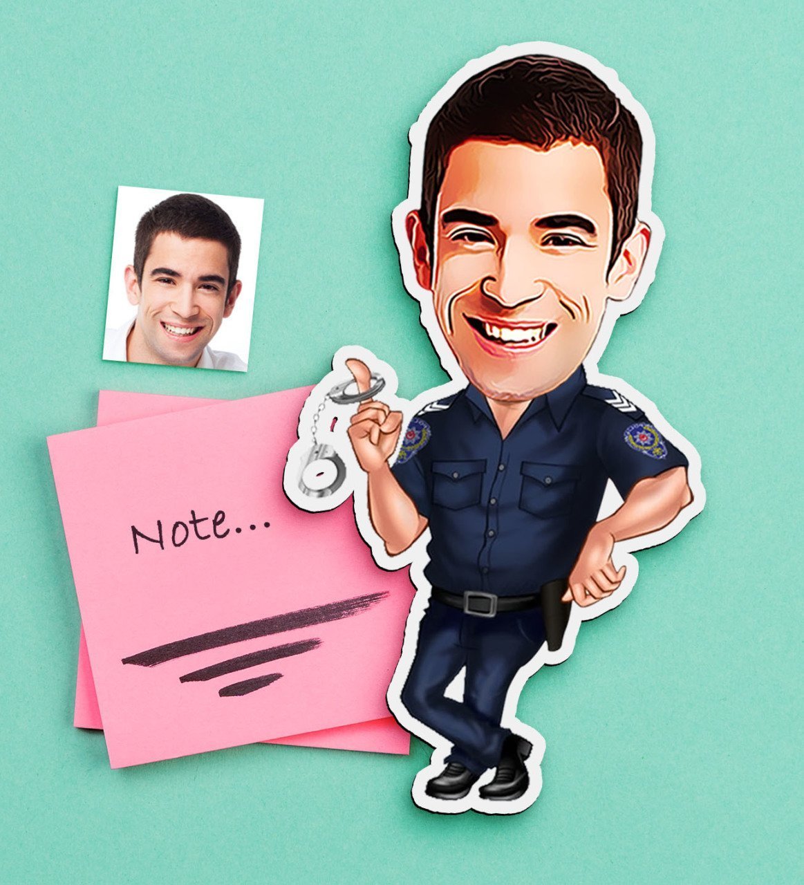 Kişiye Özel Bay Polis Karikatürlü Ahşap Magnet-2