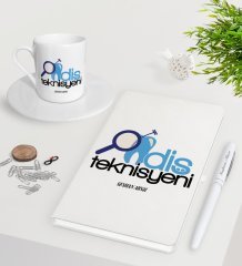 Kişiye Özel Diş Teknisyeni Beyaz Defter Kalem Türk Kahvesi Fincanı Seti-1
