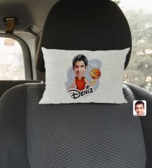 Kişiye Özel İsimli Erkek Basketbolcu Karikatürlü Dikdörtgen Araç Koltuk Yastığı-1