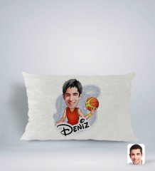 Kişiye Özel İsimli Erkek Basketbolcu Karikatürlü Dikdörtgen Araç Koltuk Yastığı-1