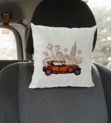 BK Gift Klasik Araç Tasarımlı Kare Araç Koltuk Yastığı-2