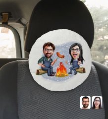 Kişiye Özel Sevgililer Karikatürlü Yuvarlak Dekoratif Kırlent Yastık-95
