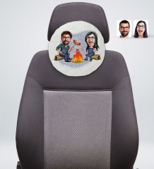 Kişiye Özel Sevgililer Karikatürlü Yuvarlak Dekoratif Kırlent Yastık-95