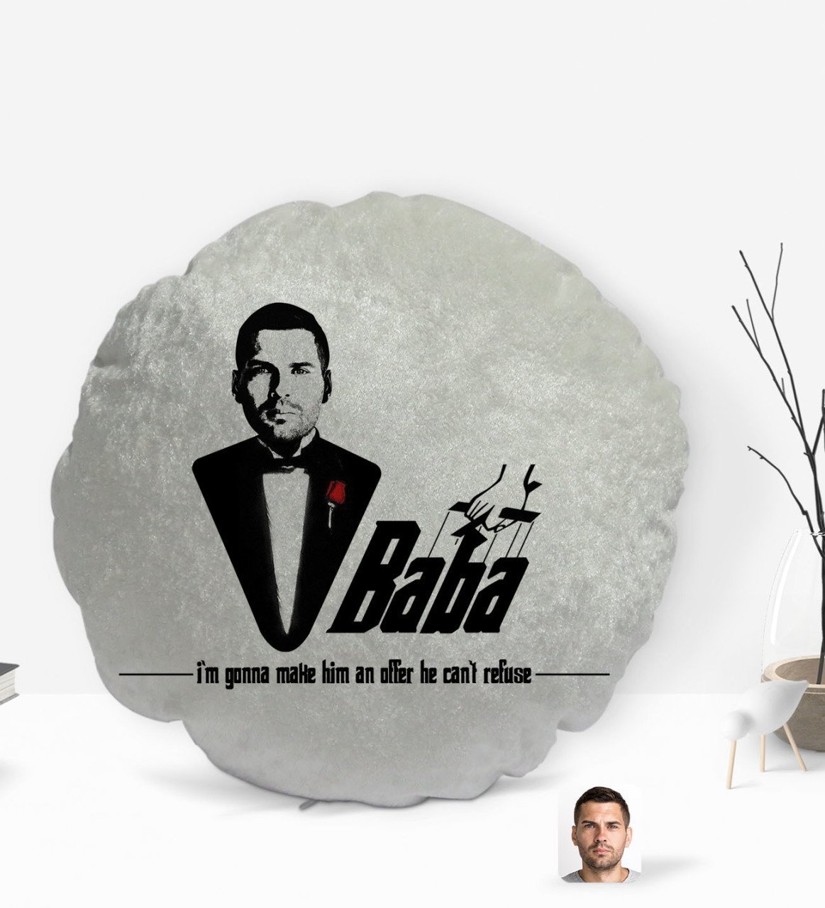 Kişiye Özel Baba Godfather Silüet Yuvarlak Dekoratif Kırlent Yastık-6