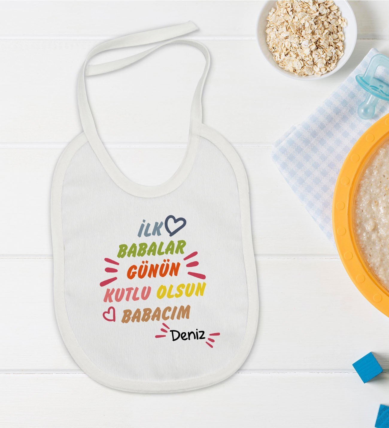 BK Kids Kişiye Özel İlk Babalar Günü Tasarımlı Bebek Mama Önlüğü - Model 1