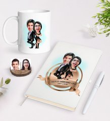 Kişiye Özel Yılın En Mükemmel Çifti Karikatürlü Beyaz Defter Kalem ve Kupa Seti-6