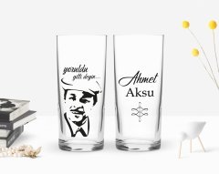 Kişiye Özel Renkli Baskılı Neşet Ertaş Tasarımlı İkili Rakı Bardağı Seti-2