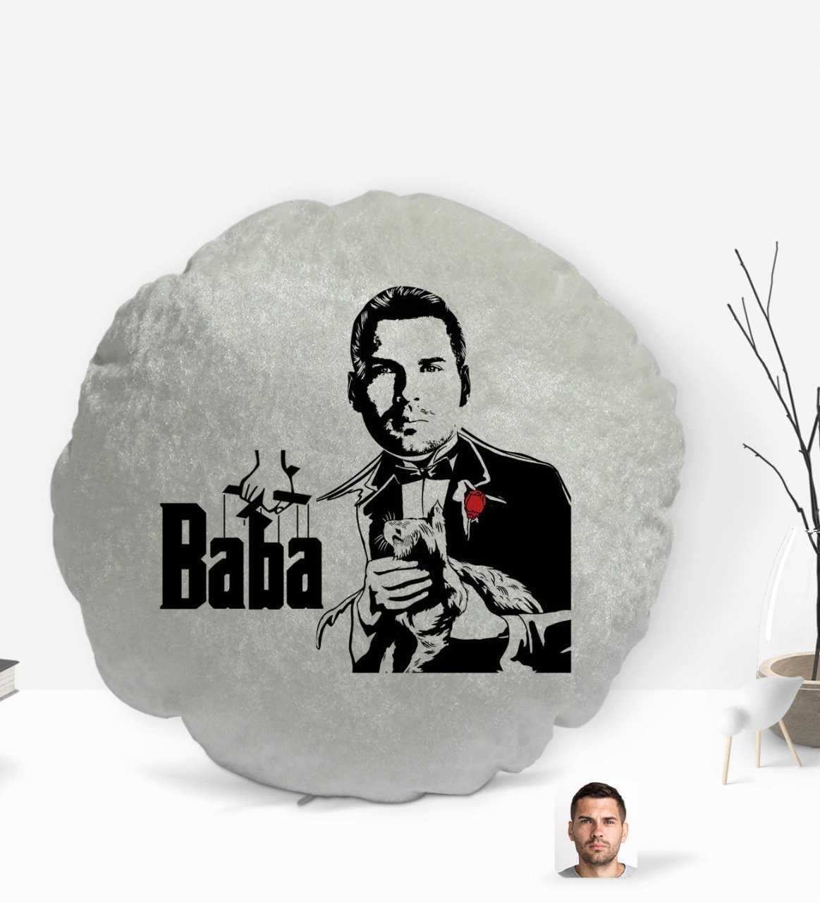 Kişiye Özel Baba Godfather Silüet Yuvarlak Dekoratif Kırlent Yastık-4