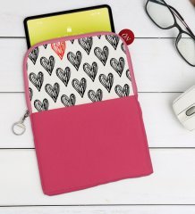 BK Gift Kalpler Tasarımlı Taşınabilir Koruyucu Tablet Kılıfı & Organizer Çanta - Pembe-1