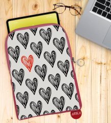 BK Gift Kalpler Tasarımlı Taşınabilir Koruyucu Tablet Kılıfı & Organizer Çanta - Pembe-1