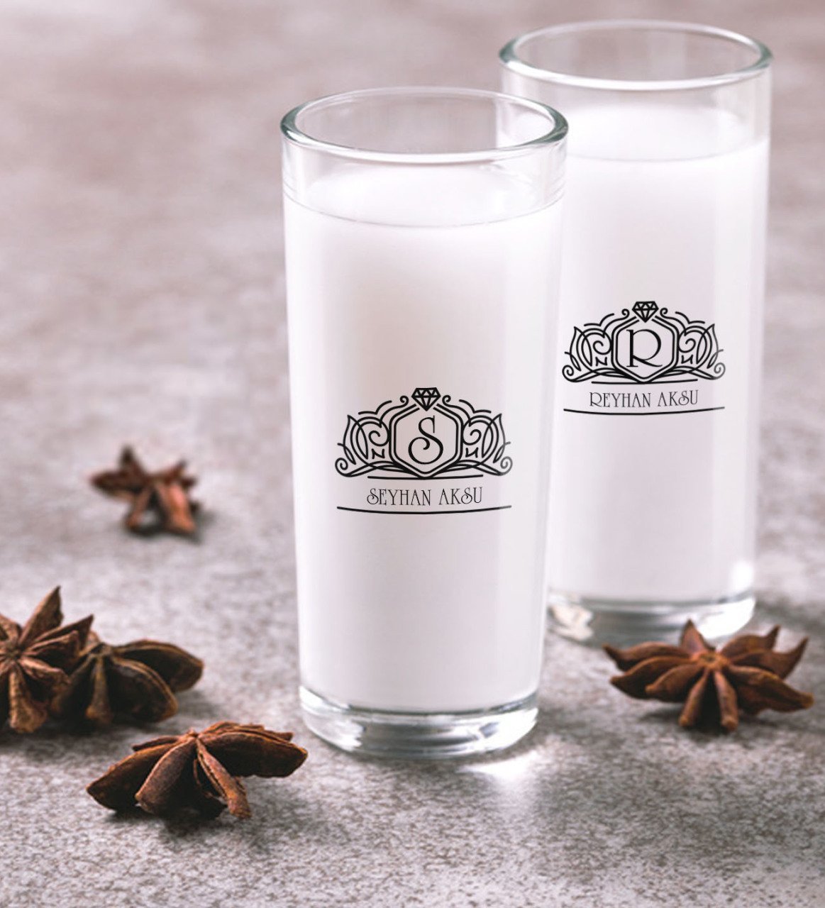Kişiye Özel Renkli Baskılı İsimli İkili Rakı Bardağı Seti-13